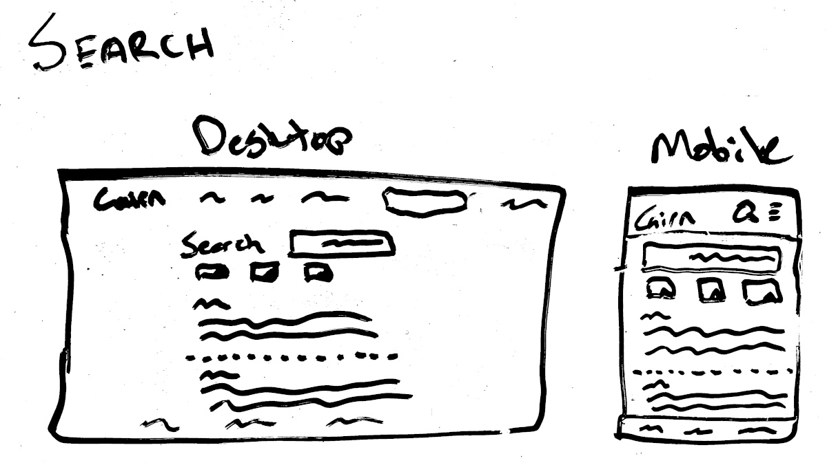 Whiteboard mockup of search page