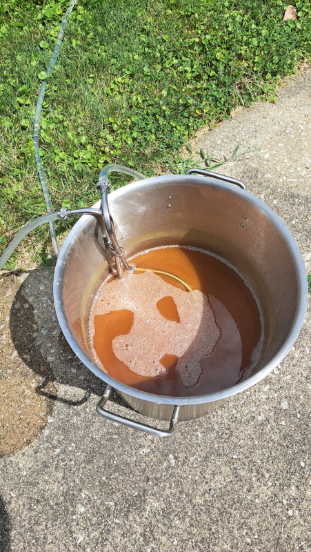 A large kettle with the wort for an Oktoberfest. It didn't last two weeks once it made it to the keg.