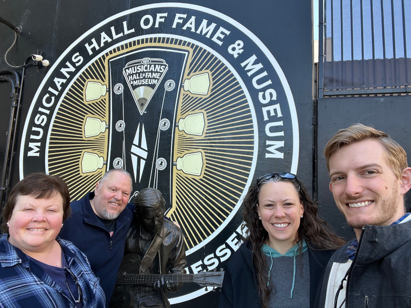 Emily, her parents and me taking photo outside the Musicians' Hall of Fame in Nashville, TN